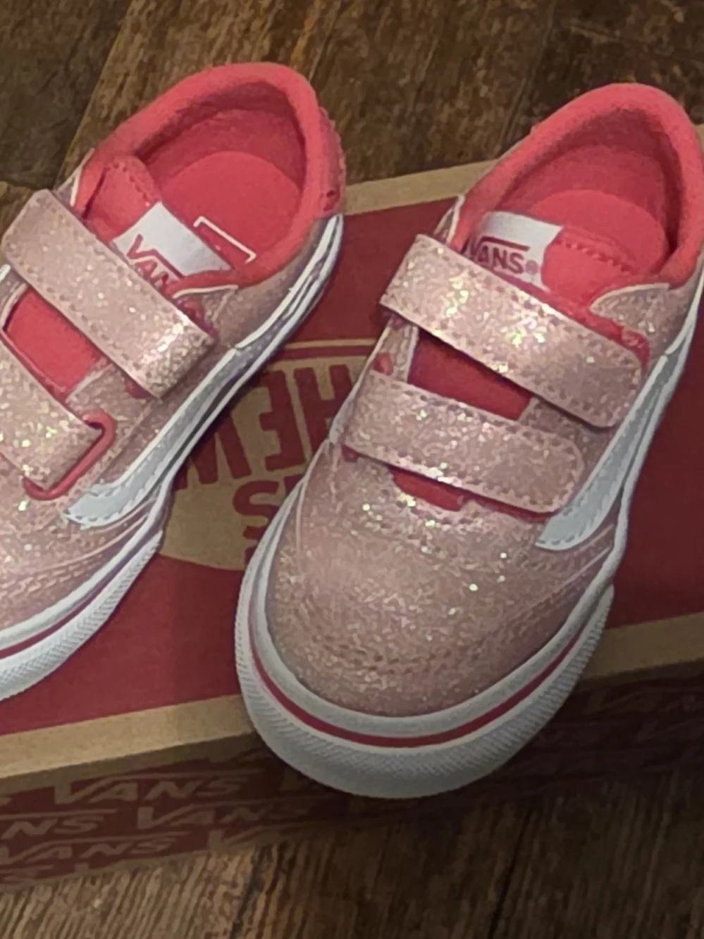 Vans Kids Glitter Pink Velcro Sneakers